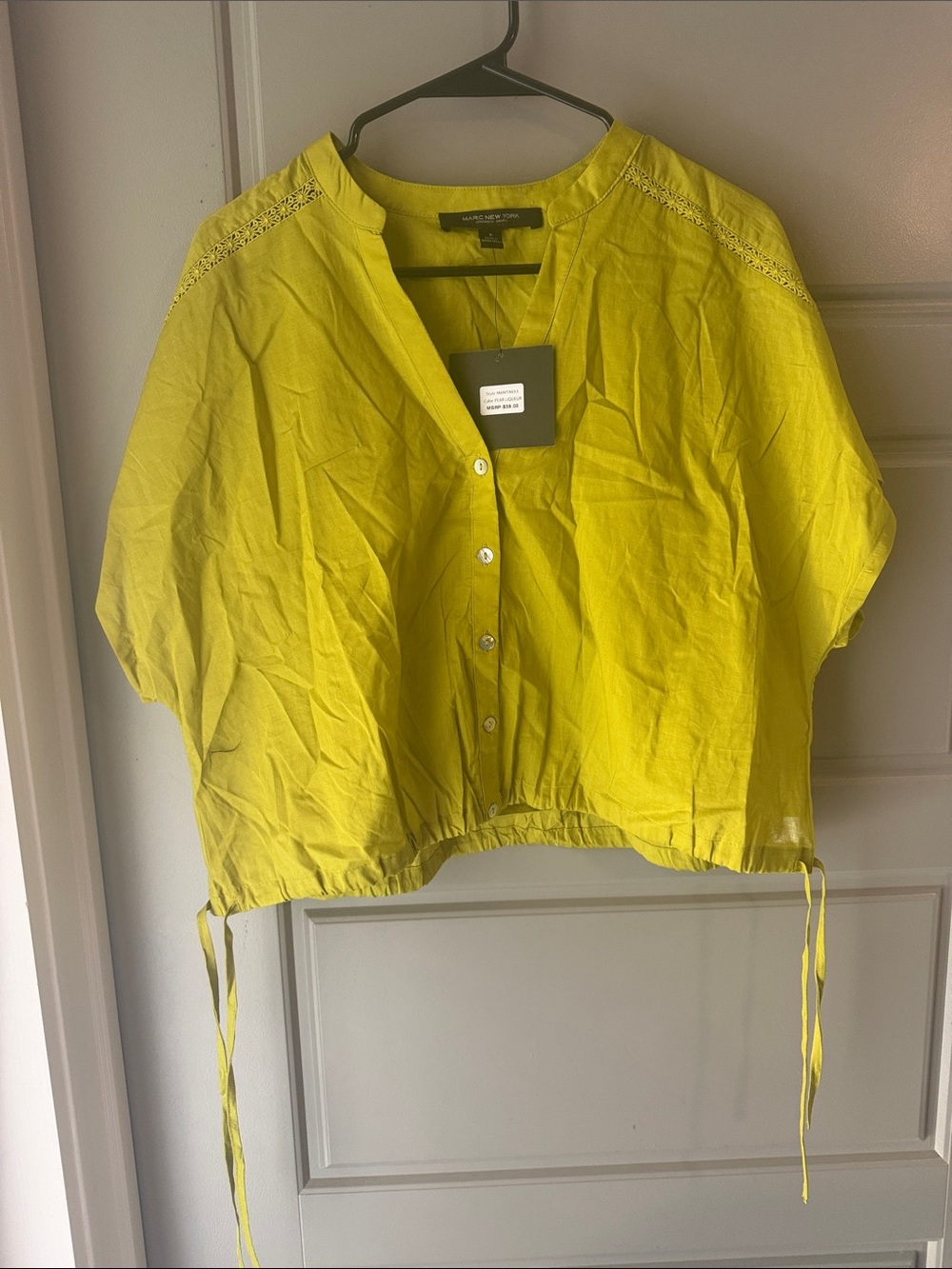 NWT Marc New York Pear Lqueur Green Button-Front Crop Top with Drawcord Hem